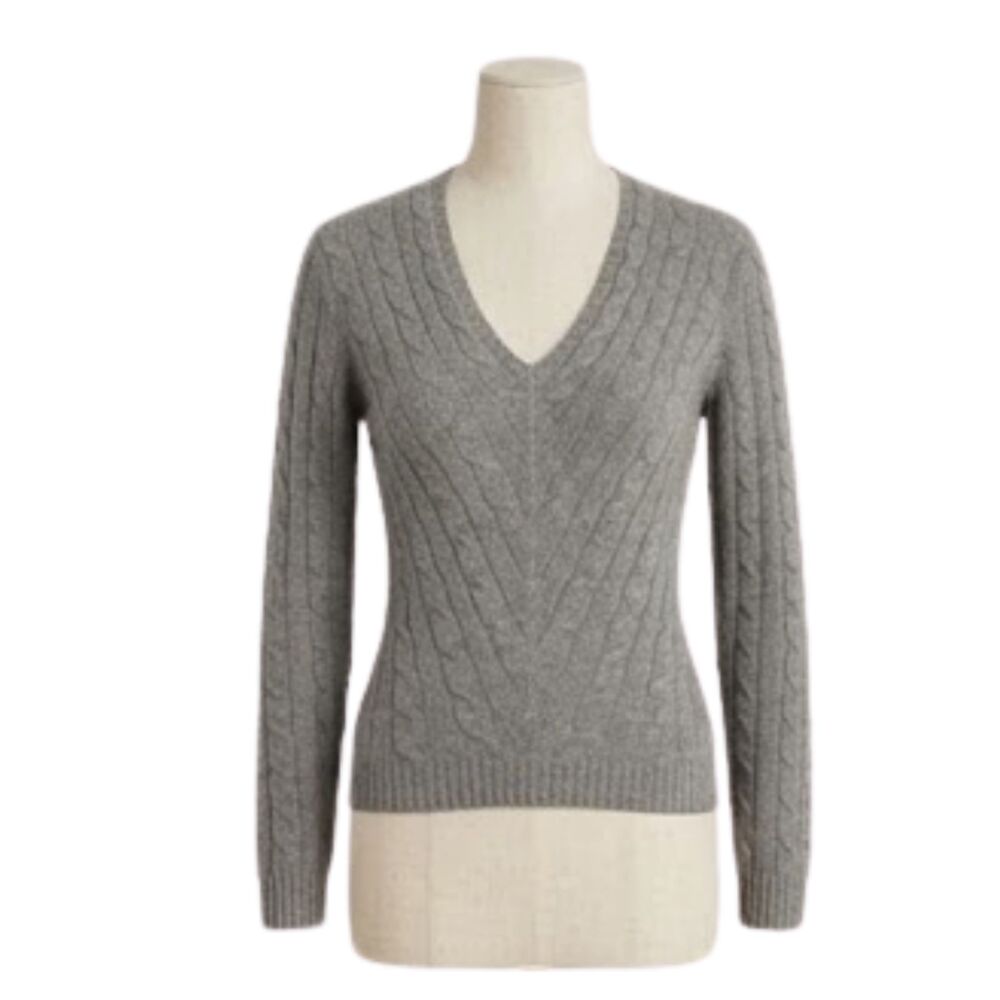 N. Peal 100% Cashmere Cable Knit V Neck Sweater Grey S - Picture 2 of 5